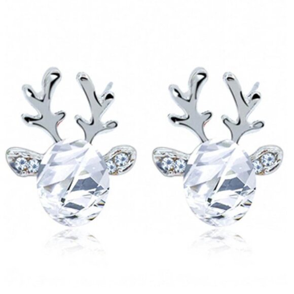 New Silver Reindeer Stud Crystal Earrings Holiday Christmas - Picture 1 of 3